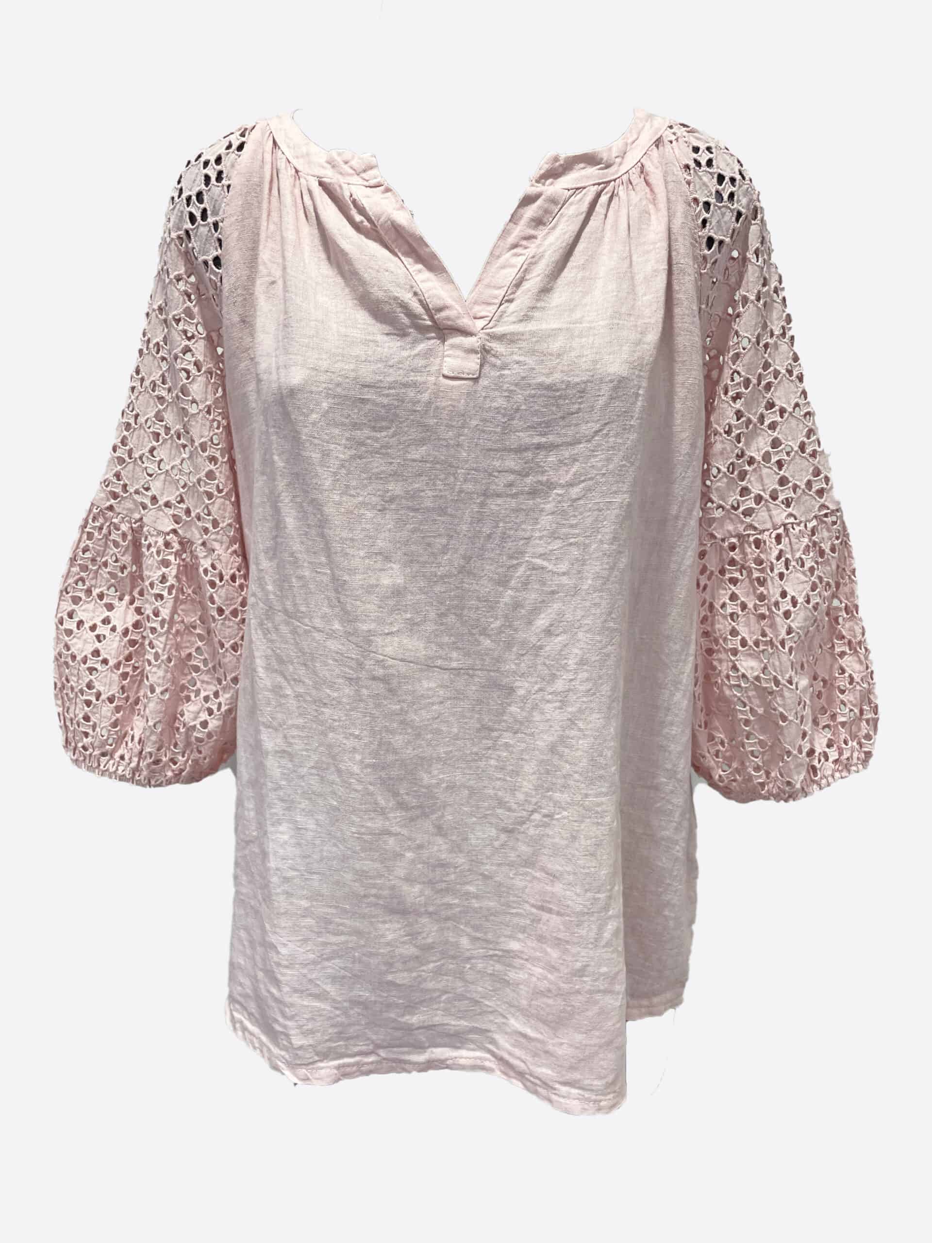 Broderie Sleeve Top Rose Pink La Strada