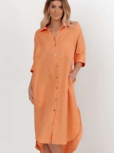 Gia Linen Shirt Dress Orange Adorne