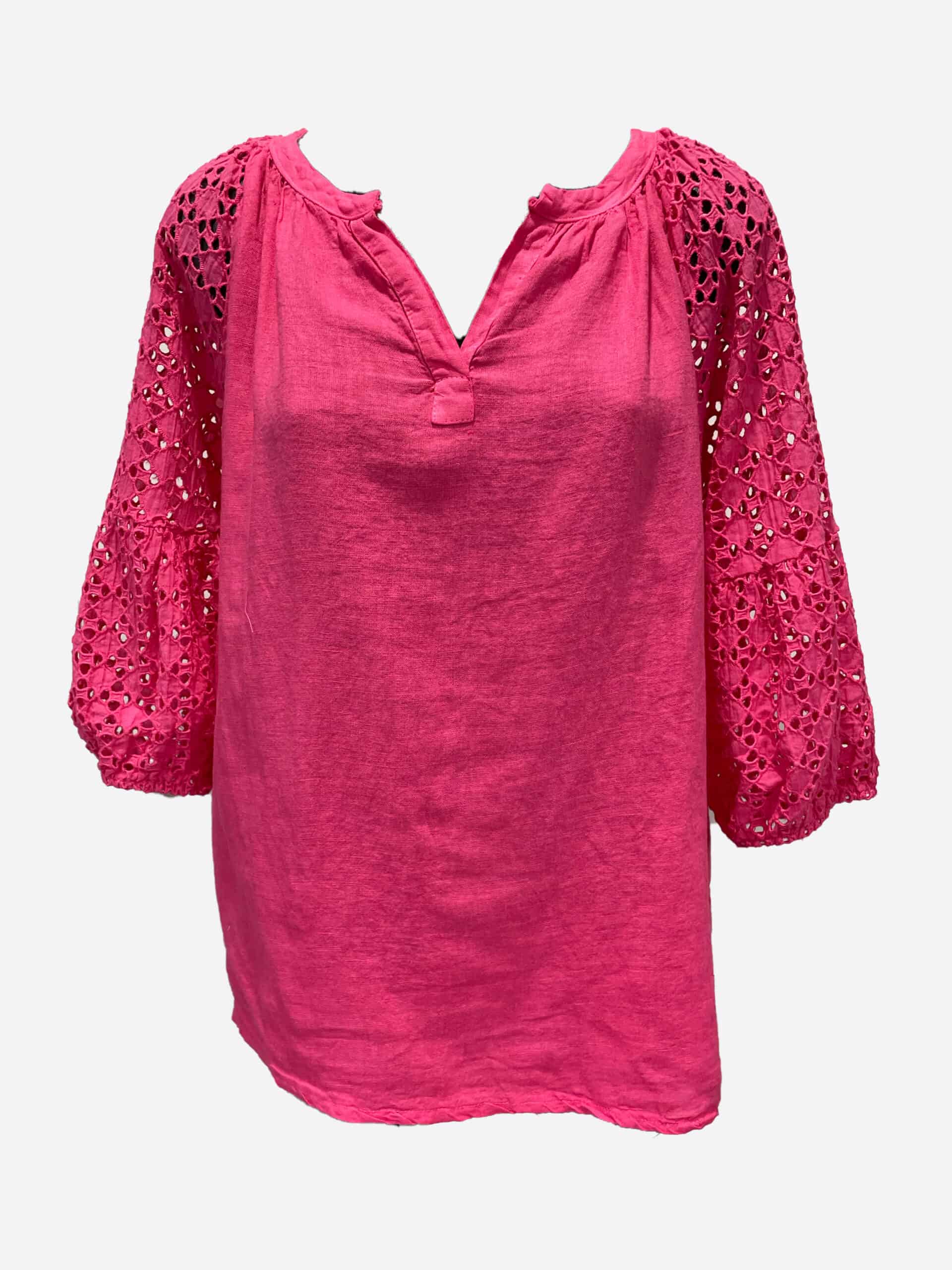 Broderie Sleeve Top Pink La Strada