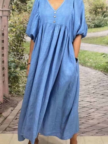 Linen Midi Dress Blue La Strada