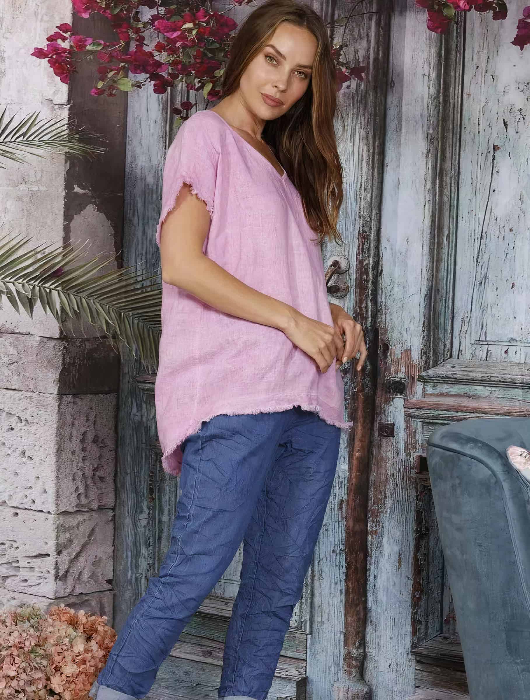 Cotton Blend Vee Tee Pink La Strada