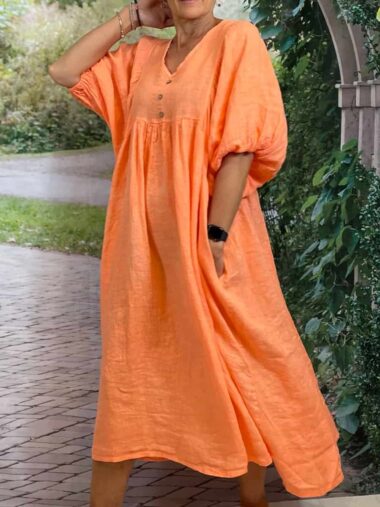Linen Midi Dress Orange La Strada