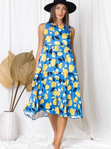 Tiered Midi Dress Blue Love Lily The Label