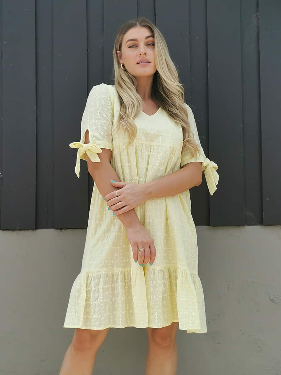 Tie Sleeve Dress Yellow Worthier