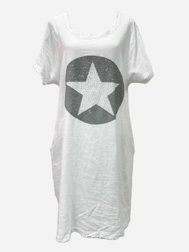 Star Linen Dress White La Strada