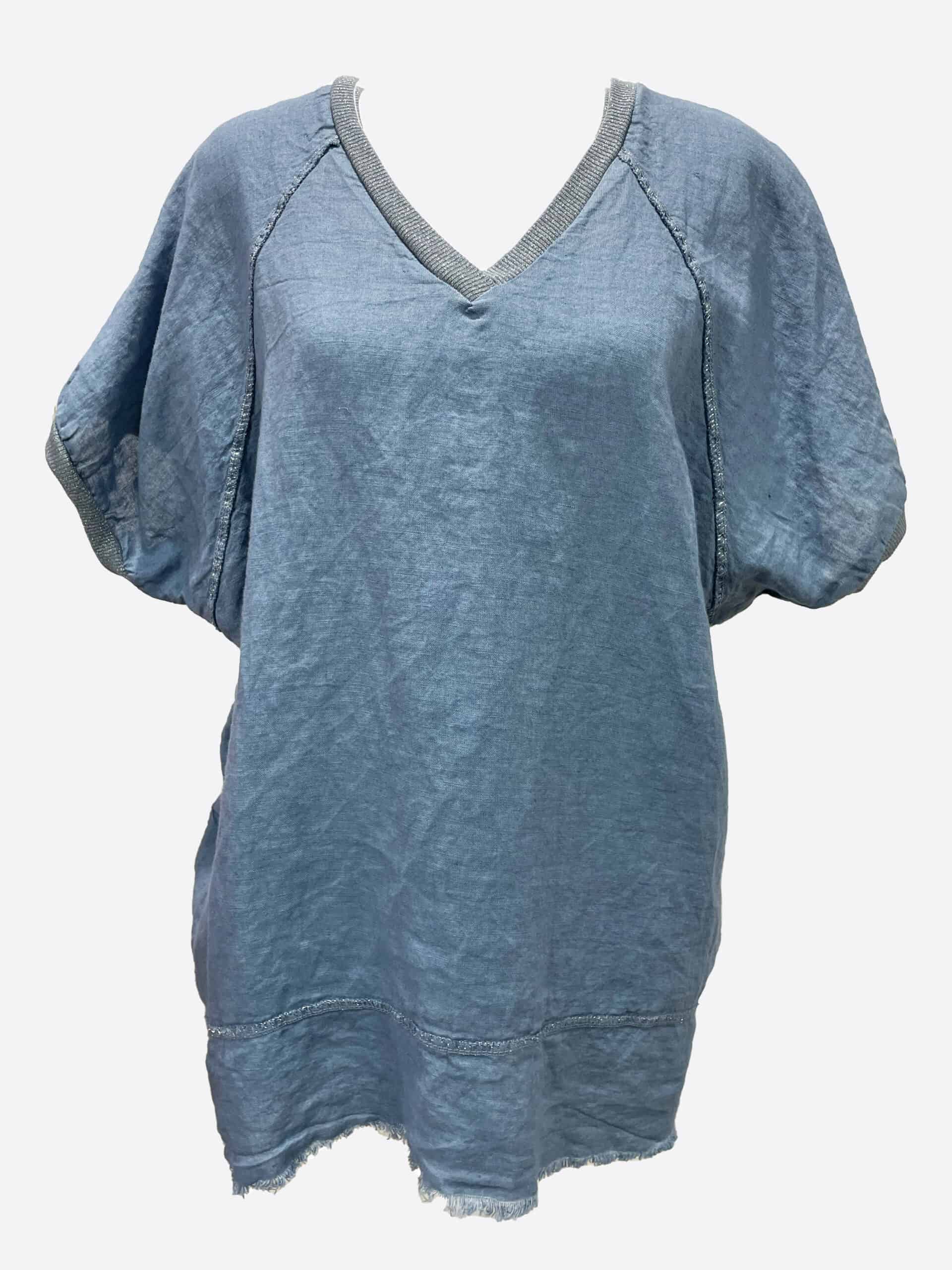 Silver Trim Tee Blue La Strada