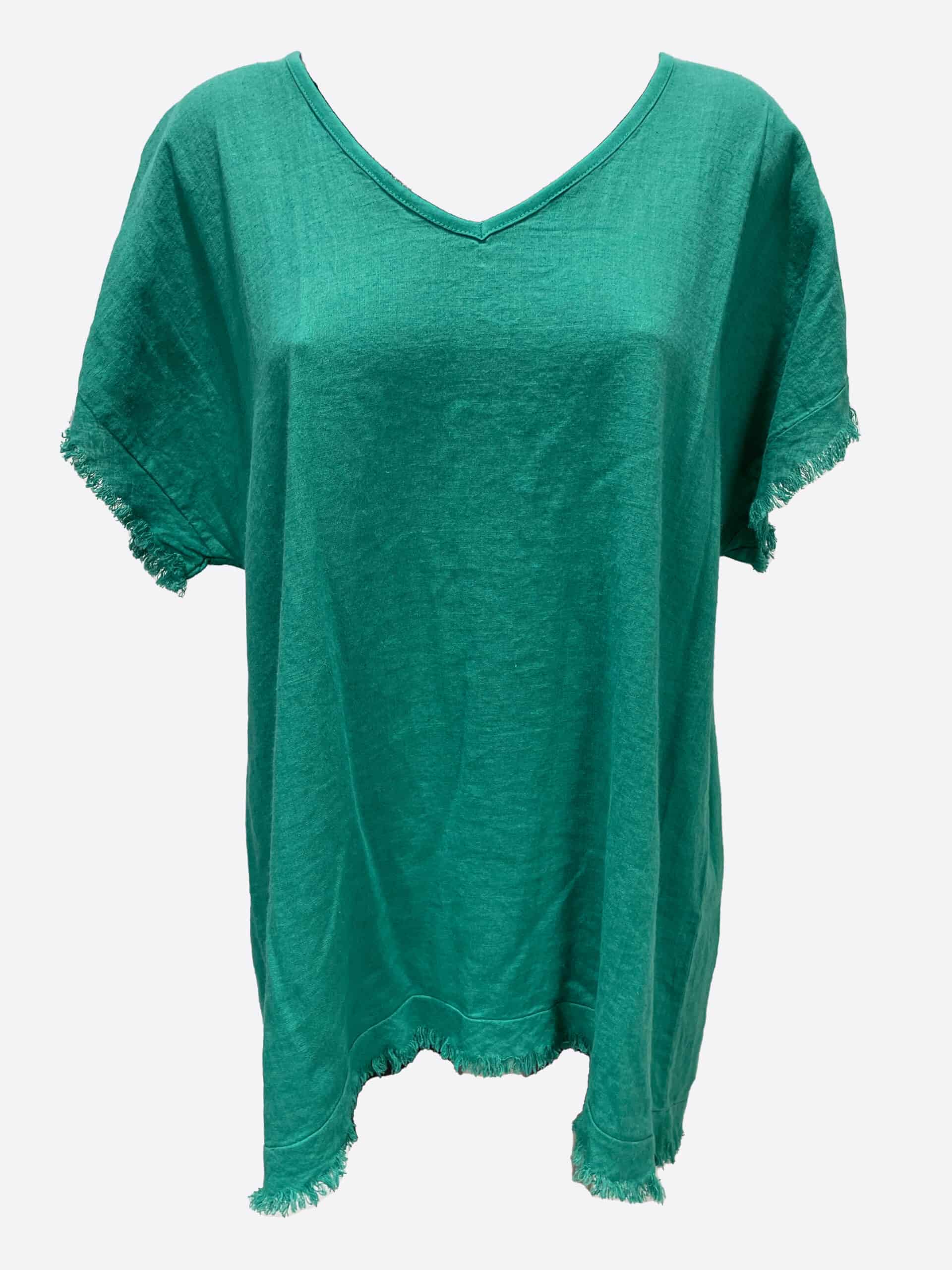 Cotton Blend Vee Tee Green La Strada