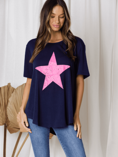 Star Cotton Tee Navy Love Lily The Label