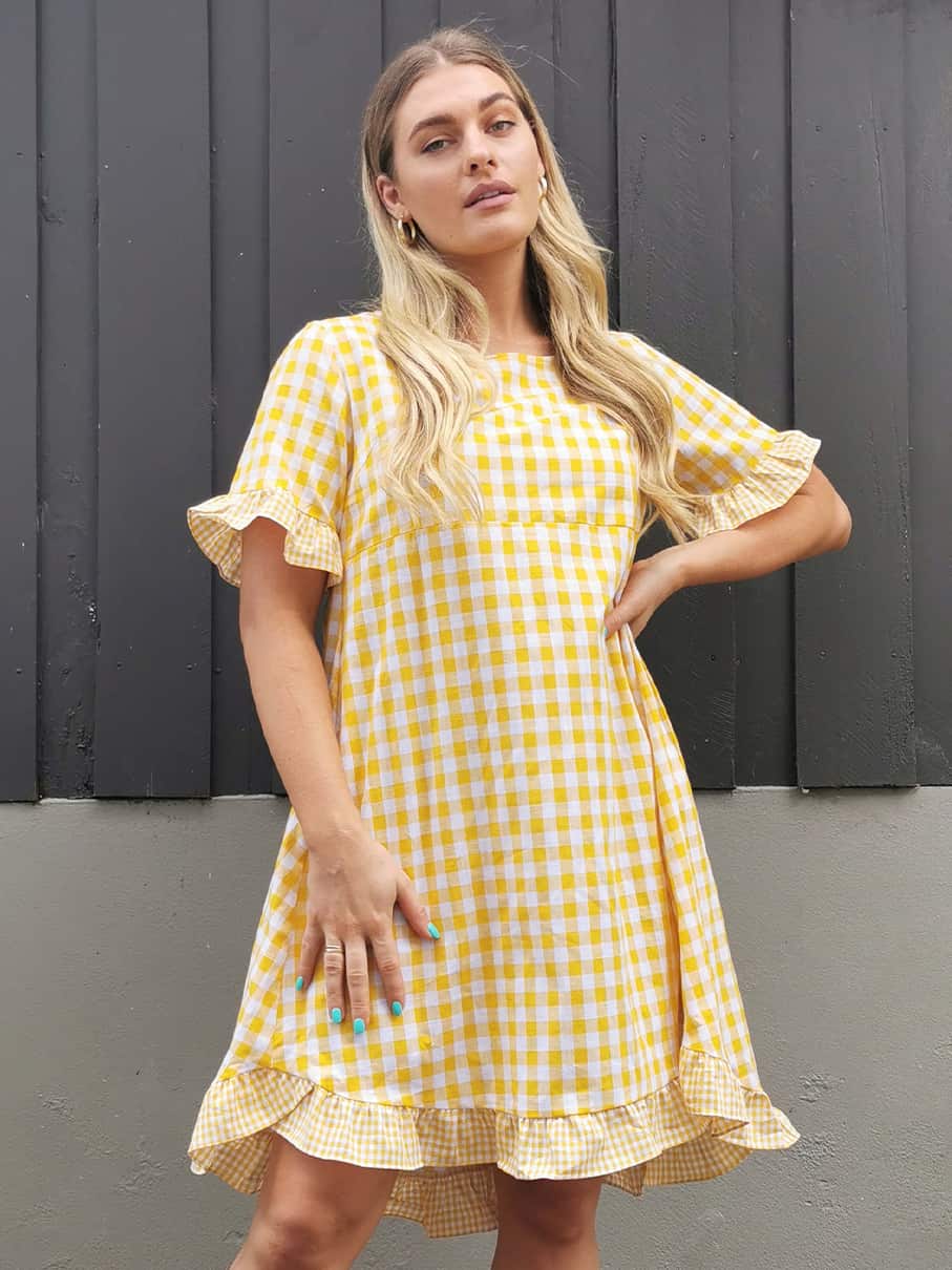 Frill Cotton Dress Yellow Worthier