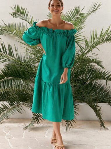Linen Helena Dress Green Adorne