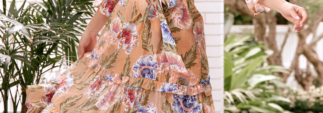 Sheer Frill Floral Dress Melon Adorne