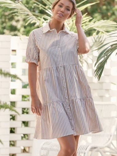 Monica Stripe Dress Beige Adorne