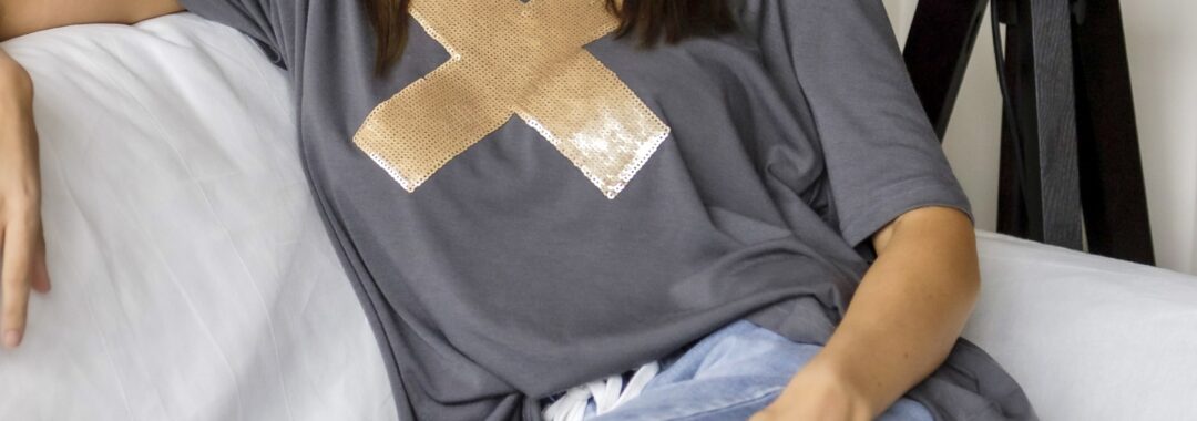 Sequin Cross Tee Grey Love Lily The Label