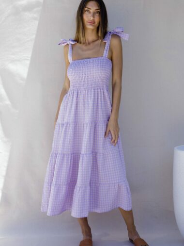 Gingham Midi Dress Purple Love Lily The Label