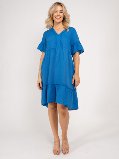 Lace Trim Tier Dress Blue La Strada