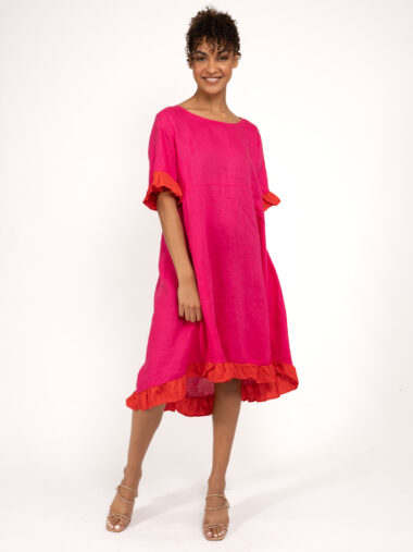 Linen Frill Dress Pink Worthier