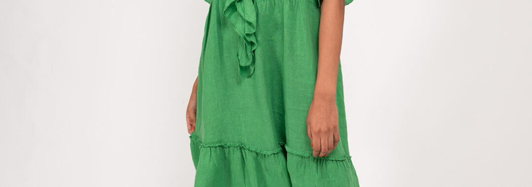 Ruffle Front Dress Green La Strada