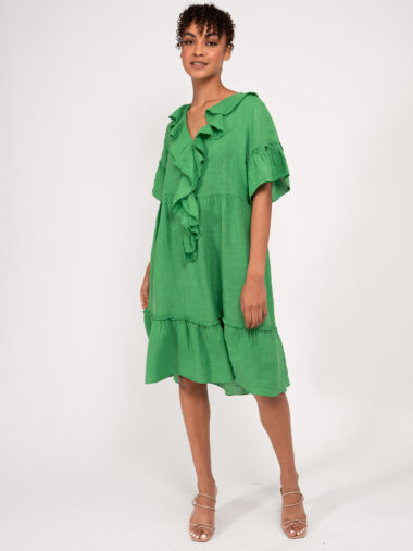 Ruffle Front Dress Green La Strada