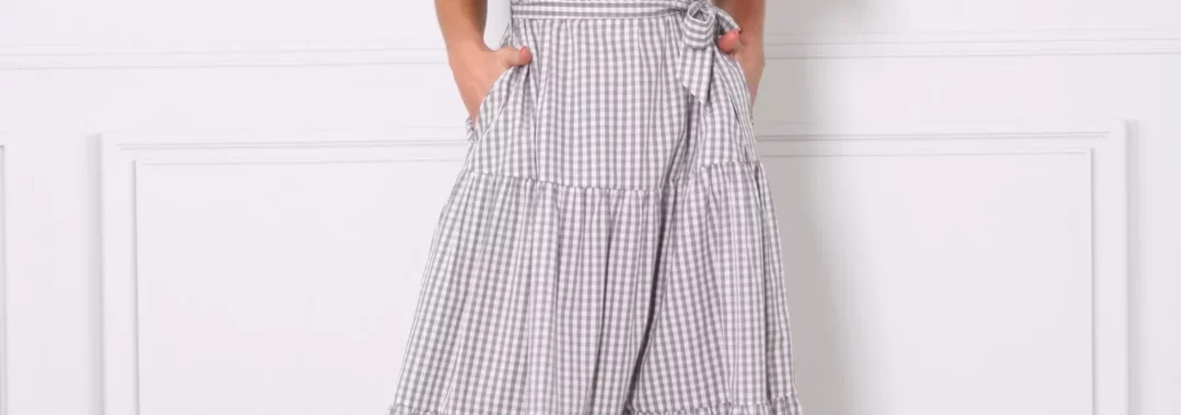 Gingham Tie Tier Dress Grey Leoni