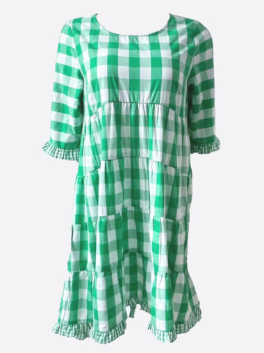 Tiered Gingham Dress Green YH & Co