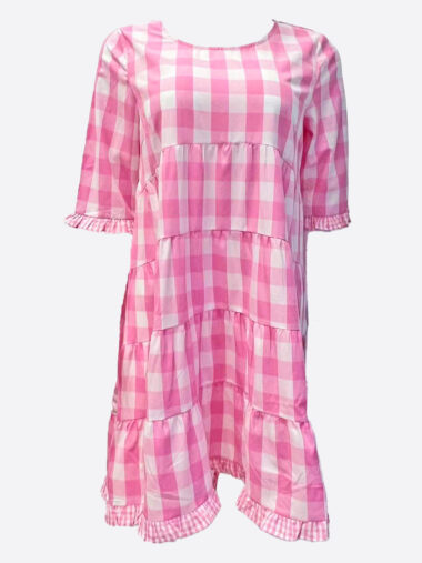 Tiered Gingham Dress Pink YH & Co