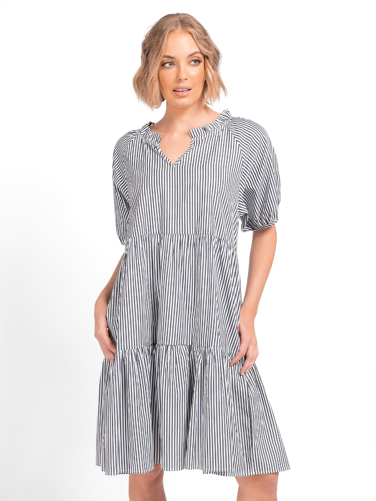 Stripe Cotton Dress Black Worthier