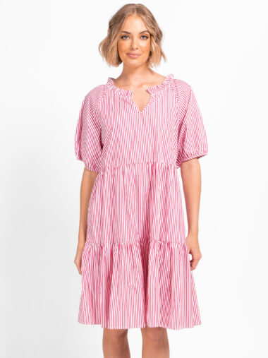 Stripe Cotton Dress Pink Worthier