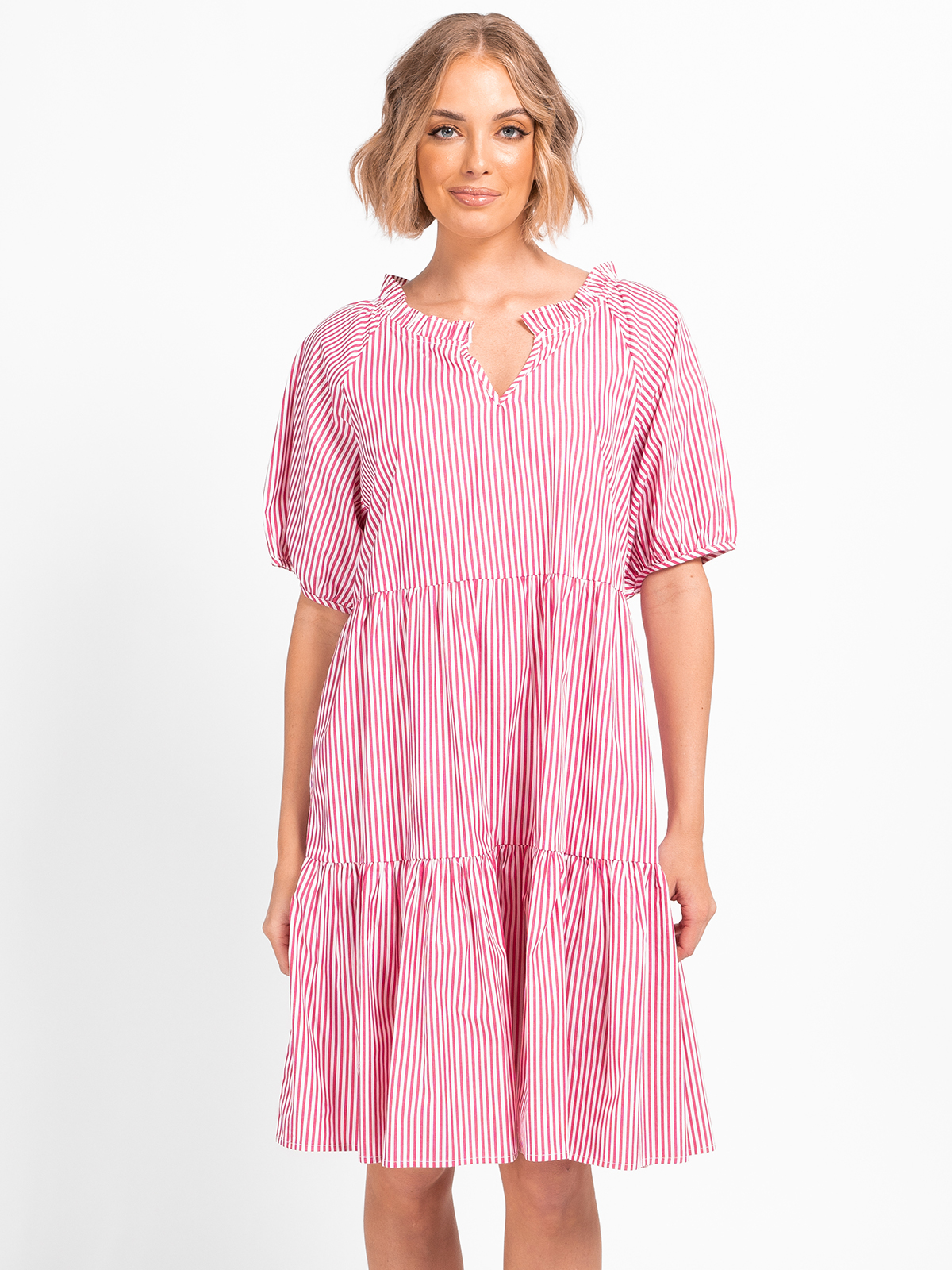 Stripe Cotton Dress Pink Worthier