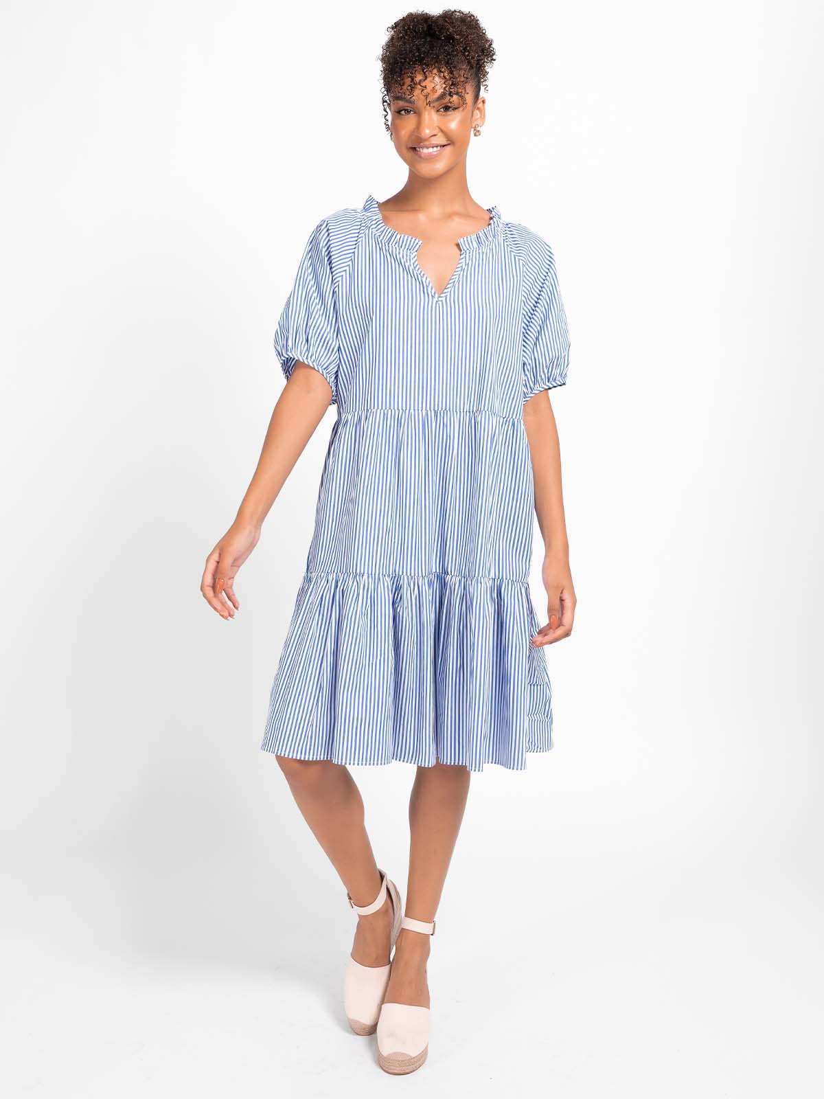 Stripe Cotton Dress Blue Worthier