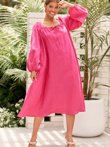 A Line Linen Dress Pink Adorne