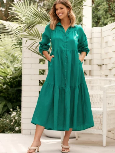 Katy LS Maxi Dress Green Adorne