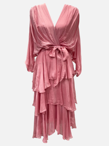 Silk LS Tie Dress Rose Pink La Strada