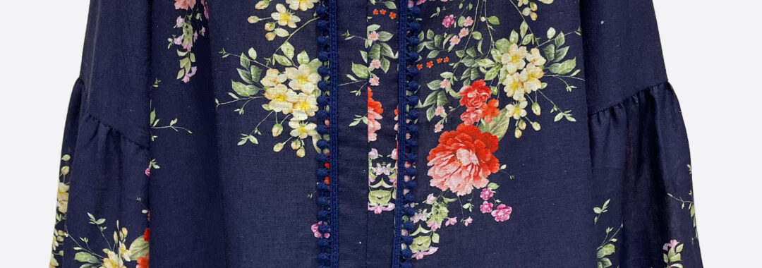 Floral Linen Top Navy La Strada