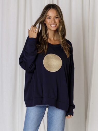 Sequin Circle Sweat Navy Love Lily The Label