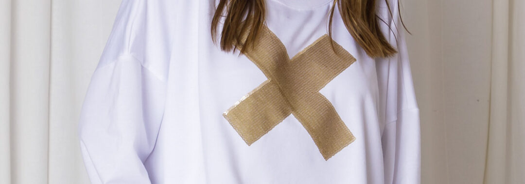 Sequin Cross Sweat White Love Lily The Label