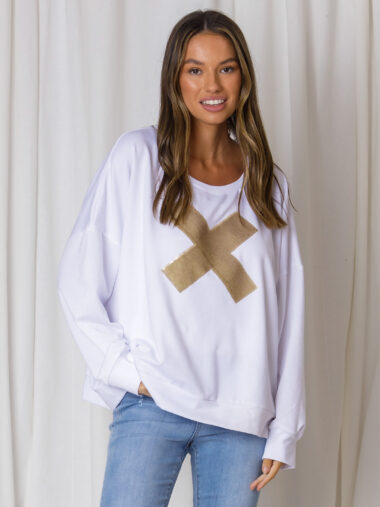 Sequin Cross Sweat White Love Lily The Label