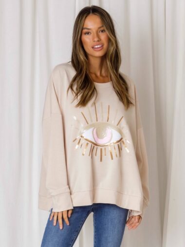 Eye Sequin Sweat Beige Love Lily The Label