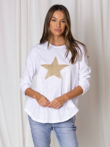 Sequin Star LS Tee White Love Lily The Label