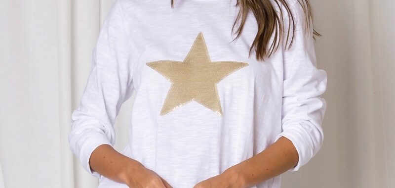 Sequin Star LS Tee White Love Lily The Label