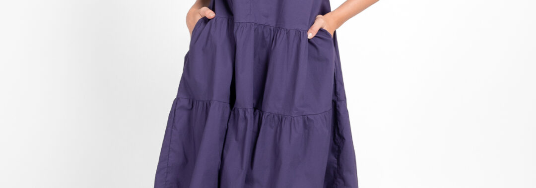 Neck Tie Cotton Dress Purple Worthier