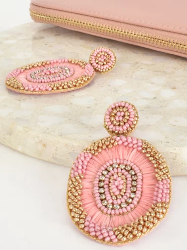 Oval Bead Earrings Pink Adorne