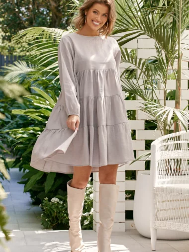 Piper Long Sleeve Dress Grey Adorne