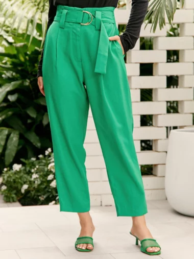 Relaxed Belted Pant Green Adorne