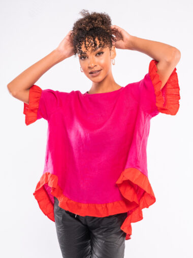 Contrast Frill Top Pink Worthier