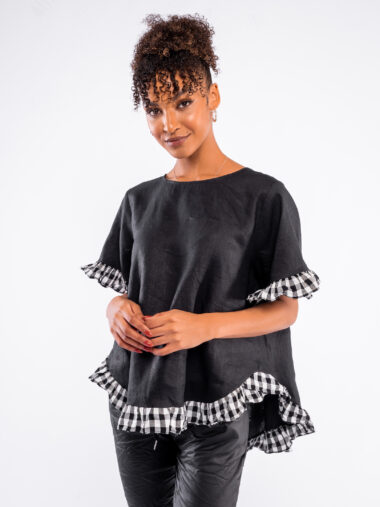 Contrast Frill Top Black Worthier