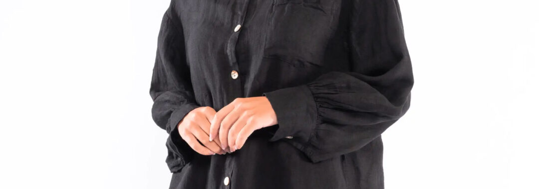 Linen Button Shirt Black La Strada