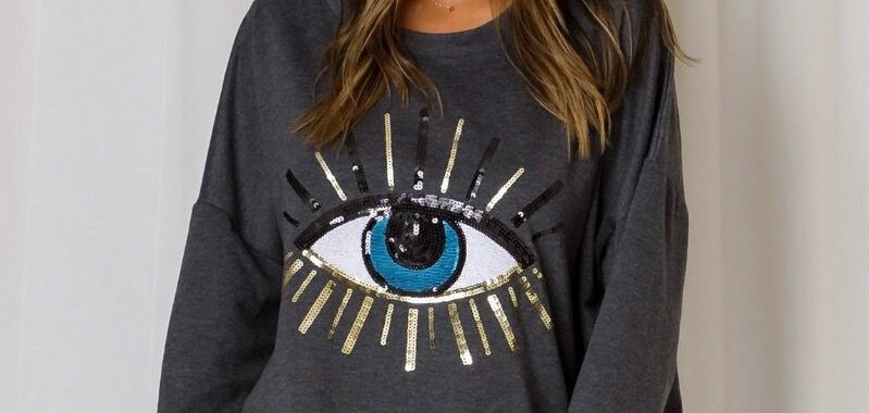 Eye Sequin Sweat Charcoal Love Lily The Label