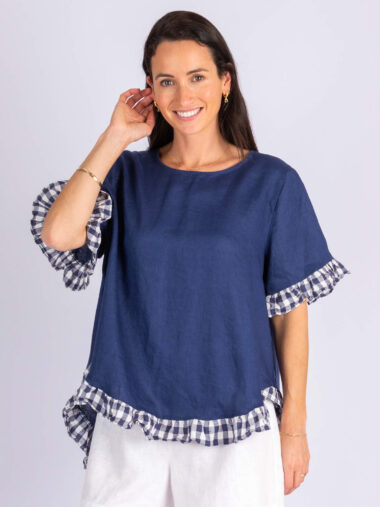 Contrast Frill Top Navy Worthier