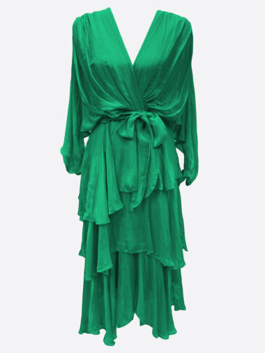 Silk LS Tie Dress Green La Strada