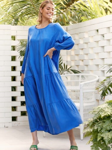 Cupro LS Maxi Dress Blue Adorne